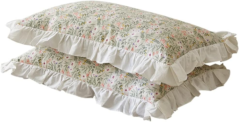 Vintage Ruffled Small Fresh Cotton Pillowcases Pair of Small Floral Literary Single Lace Pillowcases 48 * 74c