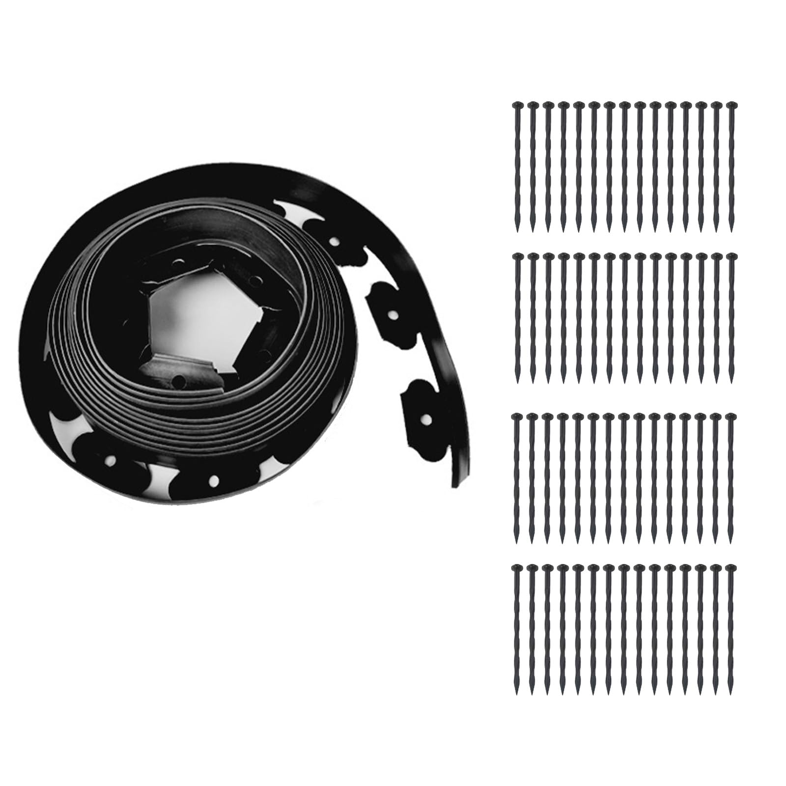 Bordo per Aiuole da Giardino 10 m con 60 Picchetti – Bordura per Prato in Plastica Flessibile, Altezza 5 cm – Separatore per Aiuole e Vialetti, Nero