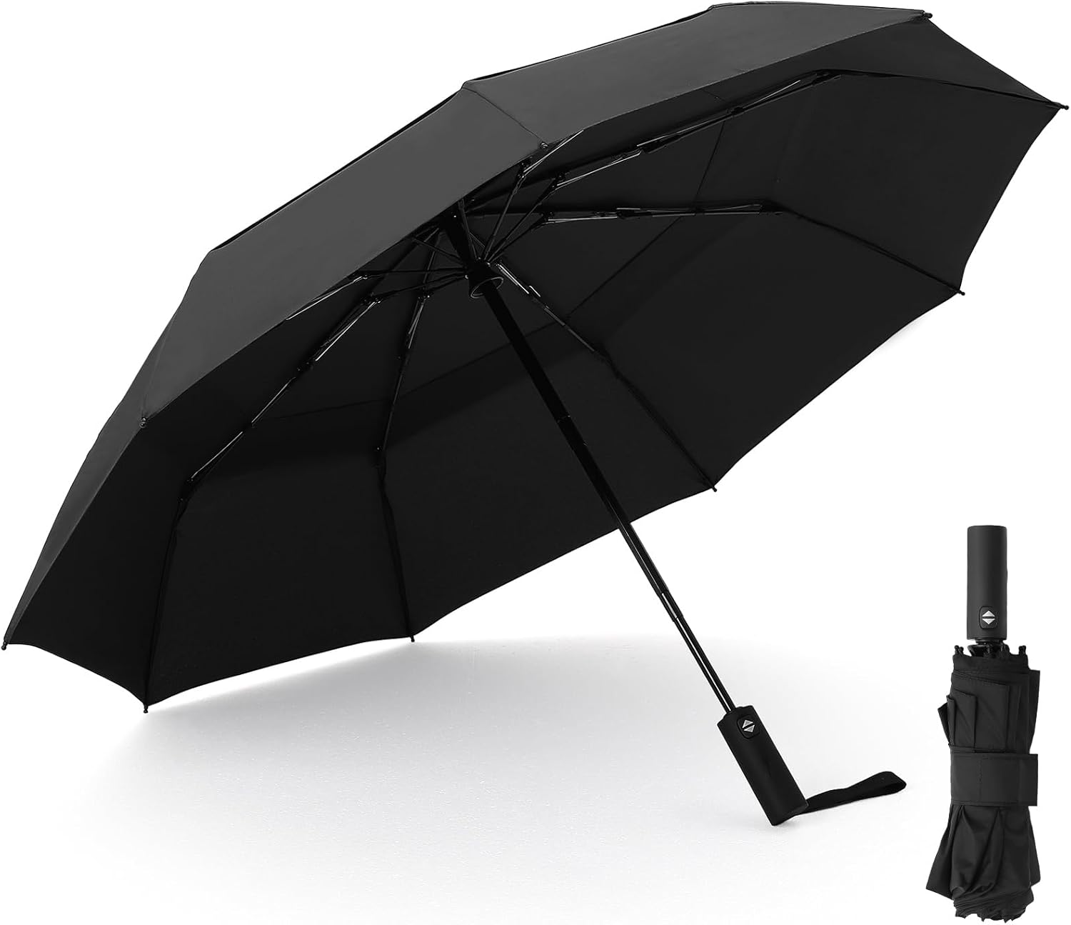 Compact Travel Umbrella fo Rain, Windproof Folding Umbrella with 9 Fiberglass Ribs, Vented Double Canopy, Automatic Open Close, Lightweight Portable Umbrella