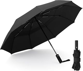 Compact Travel Umbrella fo Rain, Windproof Folding Umbrella with 9 Fiberglass Ribs, Vented Double Canopy, Automatic Open Close, Lightweight Portable Umbrella