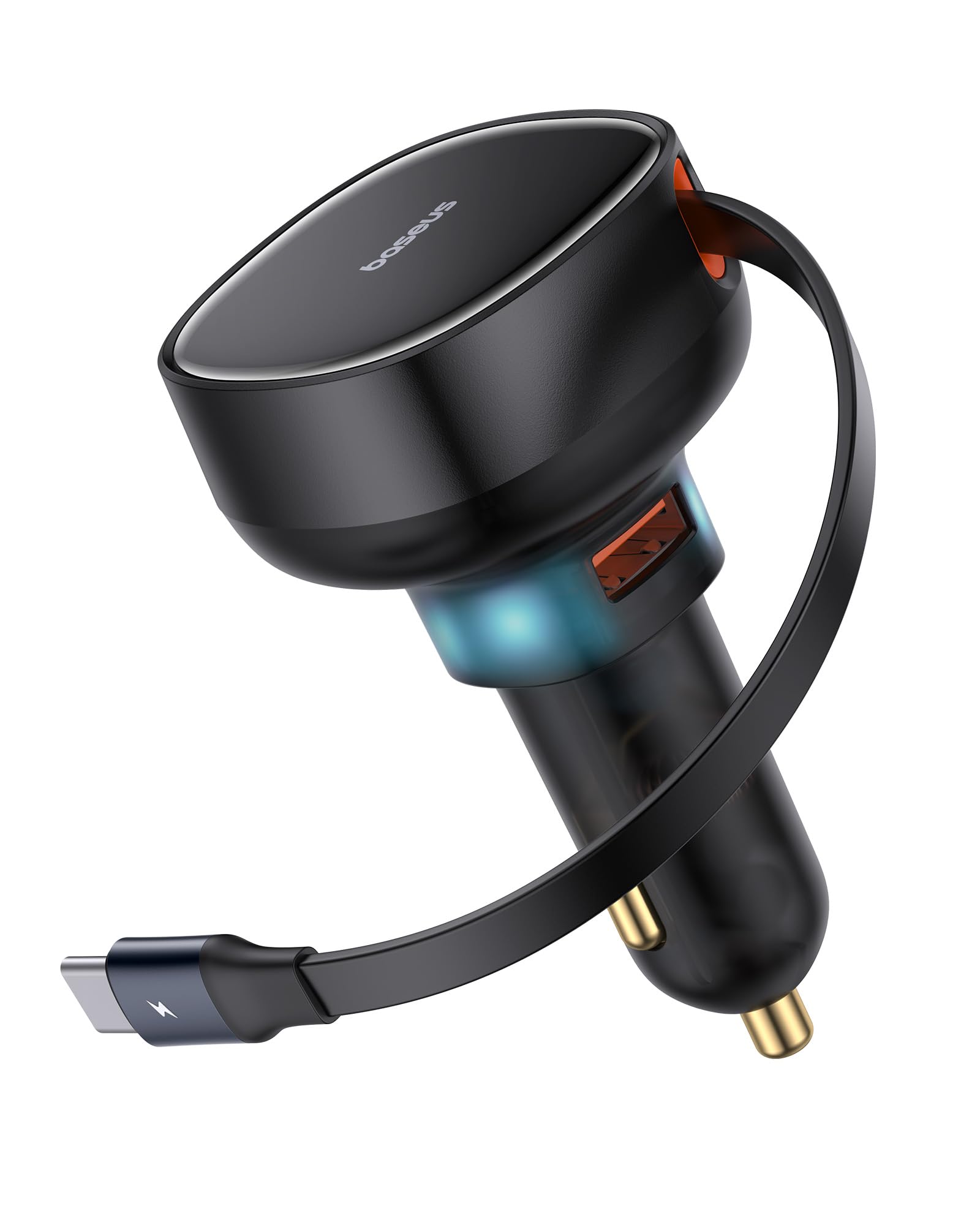 60W USB C Car Charger, Baseus Retractable Car Charger Adapter, Dual Fast Charging Output Car Phone Charger Compatible with iPhone 15/14/13/12 Pro Max, Galaxy S23/S22/S21 Ultra, Google Pixel