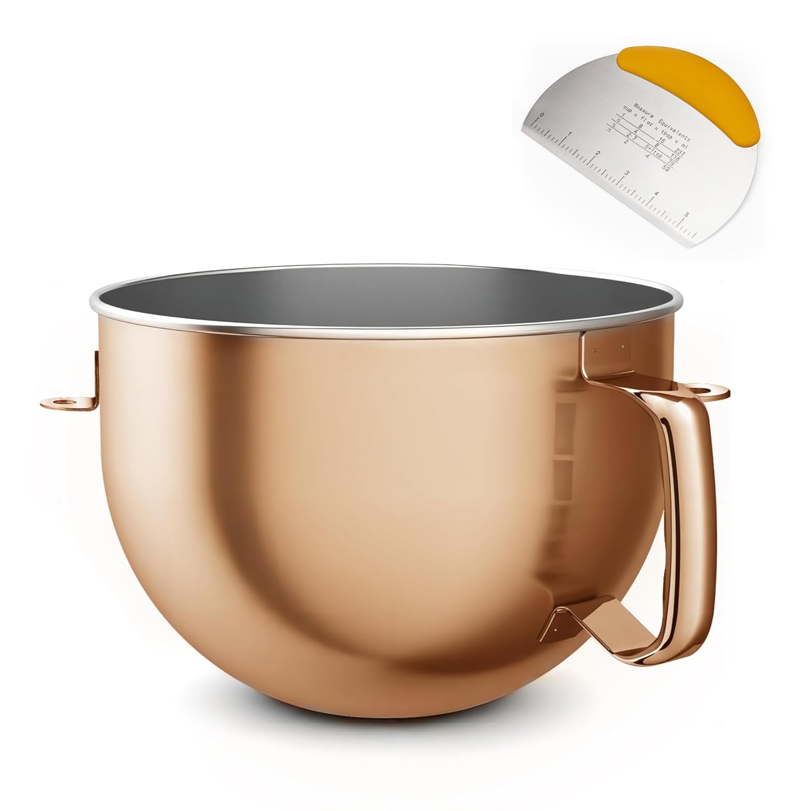 Photo 1 of 6 Quart Copper Color Stainless Steel Mixing Bowl for KitchenAid Professional Bowl Lift Mixers, Fits KP26, KB26, KV25, Heavy Duty Replacement Bowl with Ergonomic Handle, Dishwasher Safe & Bench Scraper
