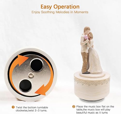 Miniatura 6 de Regalos para amantes de la caja de música, estatua esculpida para abrazar a pareja, figura coleccionable pintada a mano, regalo musical de Navidad,
