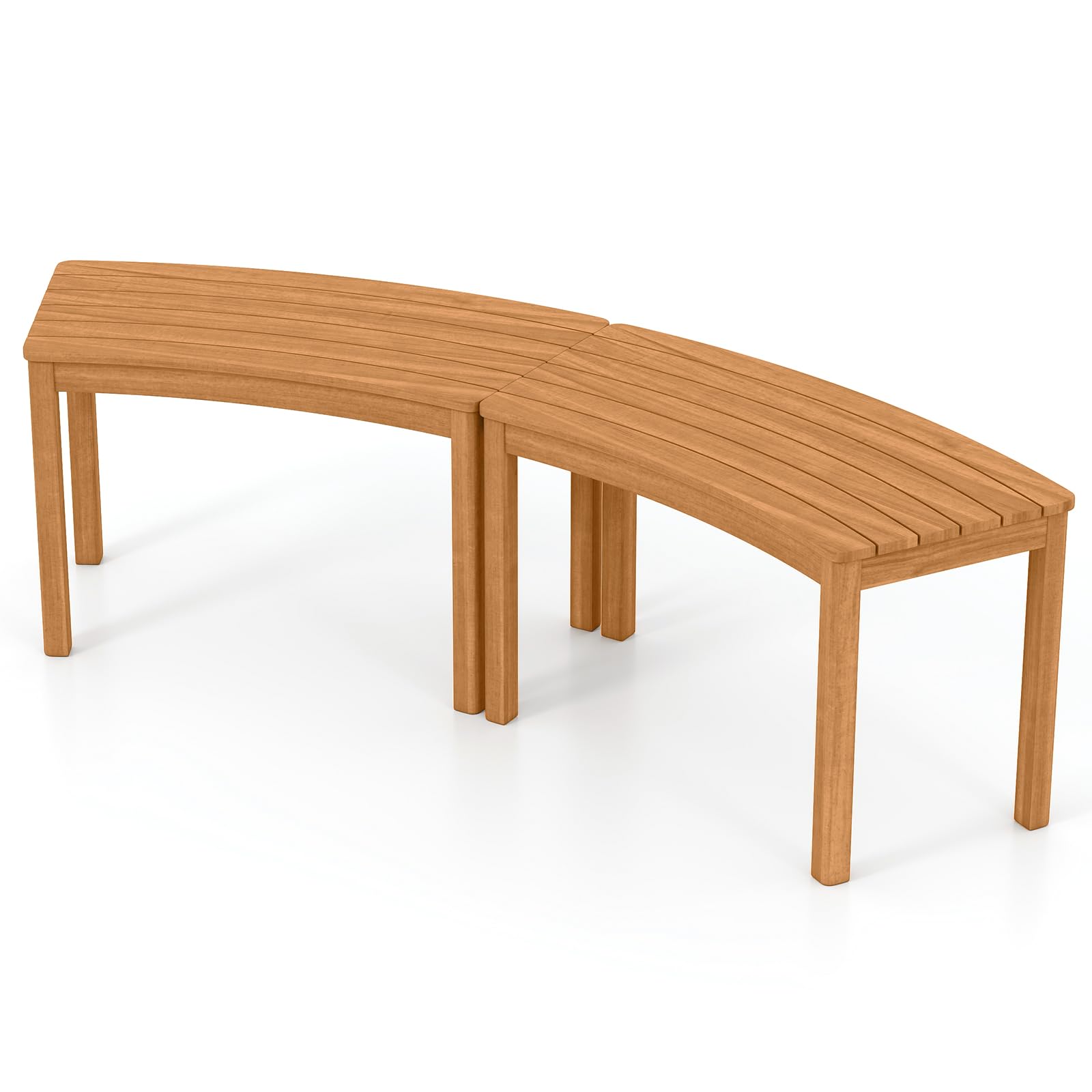 DREAMADE Lot de 2/4 Bancs Extérieurs Incurvés, Bancs de Foyer sans Dossier en Bois d’Acacia avec Assises à Lattes, pour Patio, Jardin, Terrasse, Charge 180 kg (Naturel,2)