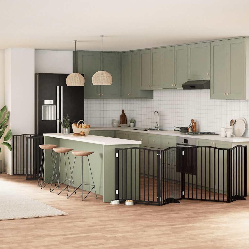 10-TLG. Puerta plegable para perros con puerta de madera de álamo de 800 cm, rejilla plegable para perros con puerta con cerradura, puerta para perros plegable sin taladrar