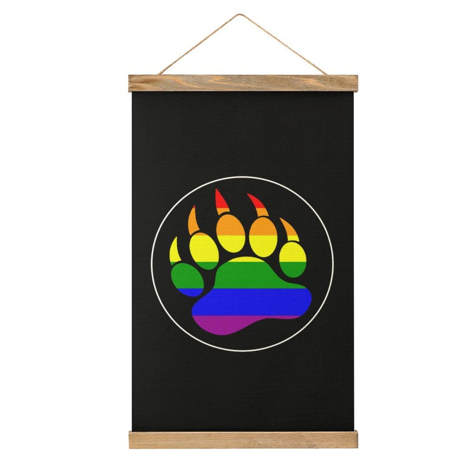 CGSBNGHA LGBT Gay Rainbow Bear Paw Wall Art Prints Linen Hanging Painting Scroll Paintings Pictures Decor for Home