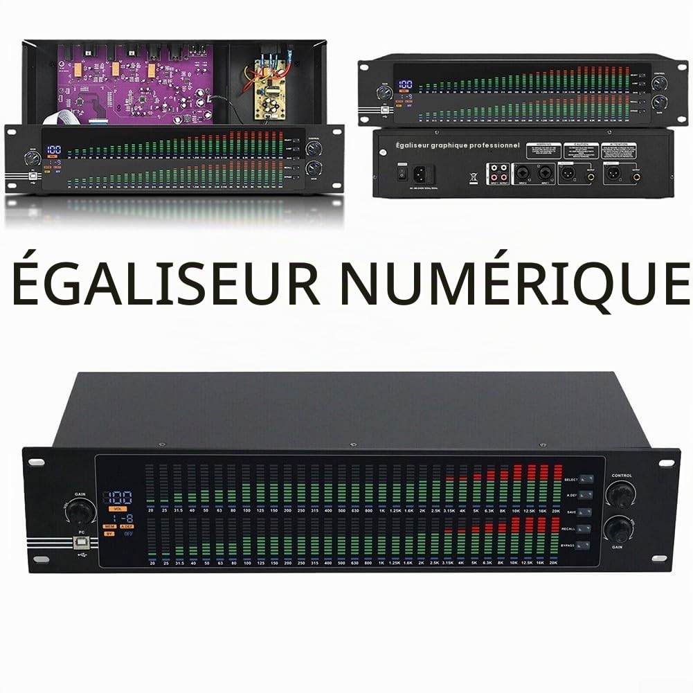 Égaliseur audio professionnel 31 bandes, égaliseur graphique stéréo avec analyseur de spectre, décodeur numérique optique/coaxial, réduction du bruit de qualité studio pour la maison et
