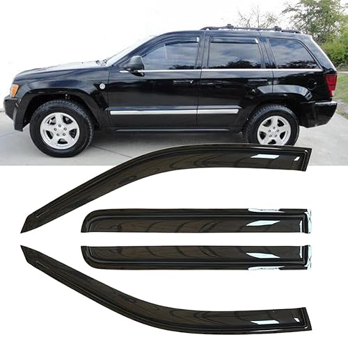 Vista 26 de Juego de 2 protectores de lluvia originales, deflectores de ventana de montaje exterior, viseras laterales de buen aspecto compatibles con Jeep TJ