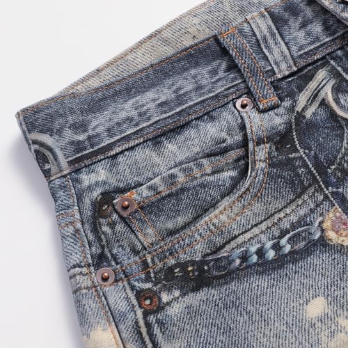 Mens 3D Digital Print High Waisted Straight Leg Casual Loose Denim Pants4