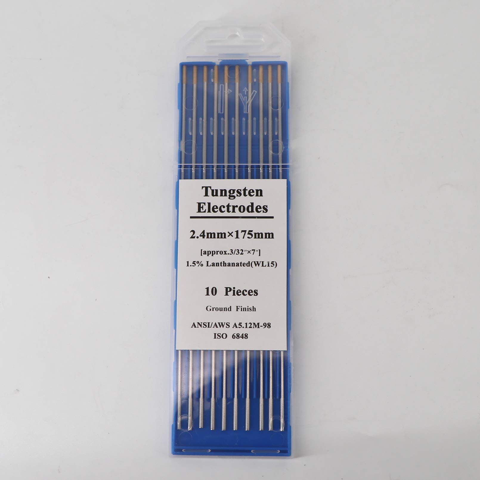 10 Stück Wolfram Elektroede Nadel WIG Schweißen Tungsten Electrodes WL-15 Ø2,4 x 175mm 1.5% lanthanated ANSI/AWS A5.12-98 ISO 6848