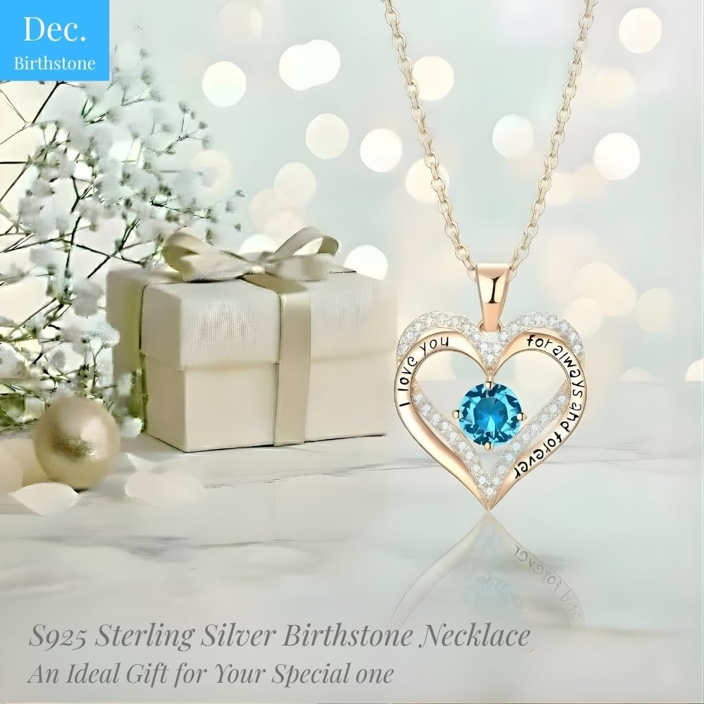 Birthstone Heart Necklace for Women Wife Girlfriend Mom Daughter Gifts S925 Silver Jewelry For Anniversary Rose Gold Gifts For Birthday Christmas Mothers Valentines Day - Image 3