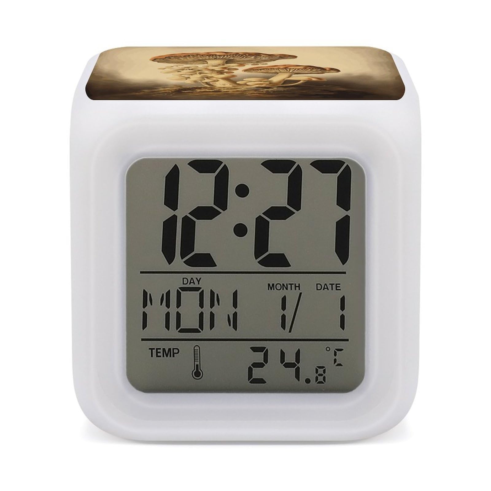 JTREHY Vintage Mushrooms Alarm Clock Seven Color Night Light Digital Clock Precision Reliable Alarms Clocks for Bedroom Heavy Sleepers Adults Gift for Men and Women