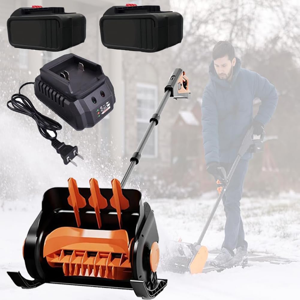 Cordless Snow Blowers, Electric Snow Sweeper with 2 Batteries, Adjustable Handle, Battery Powered Snow Shovel, Small Hand Push Snow Removal, Snow Truck for Courtyards Gardens Paths