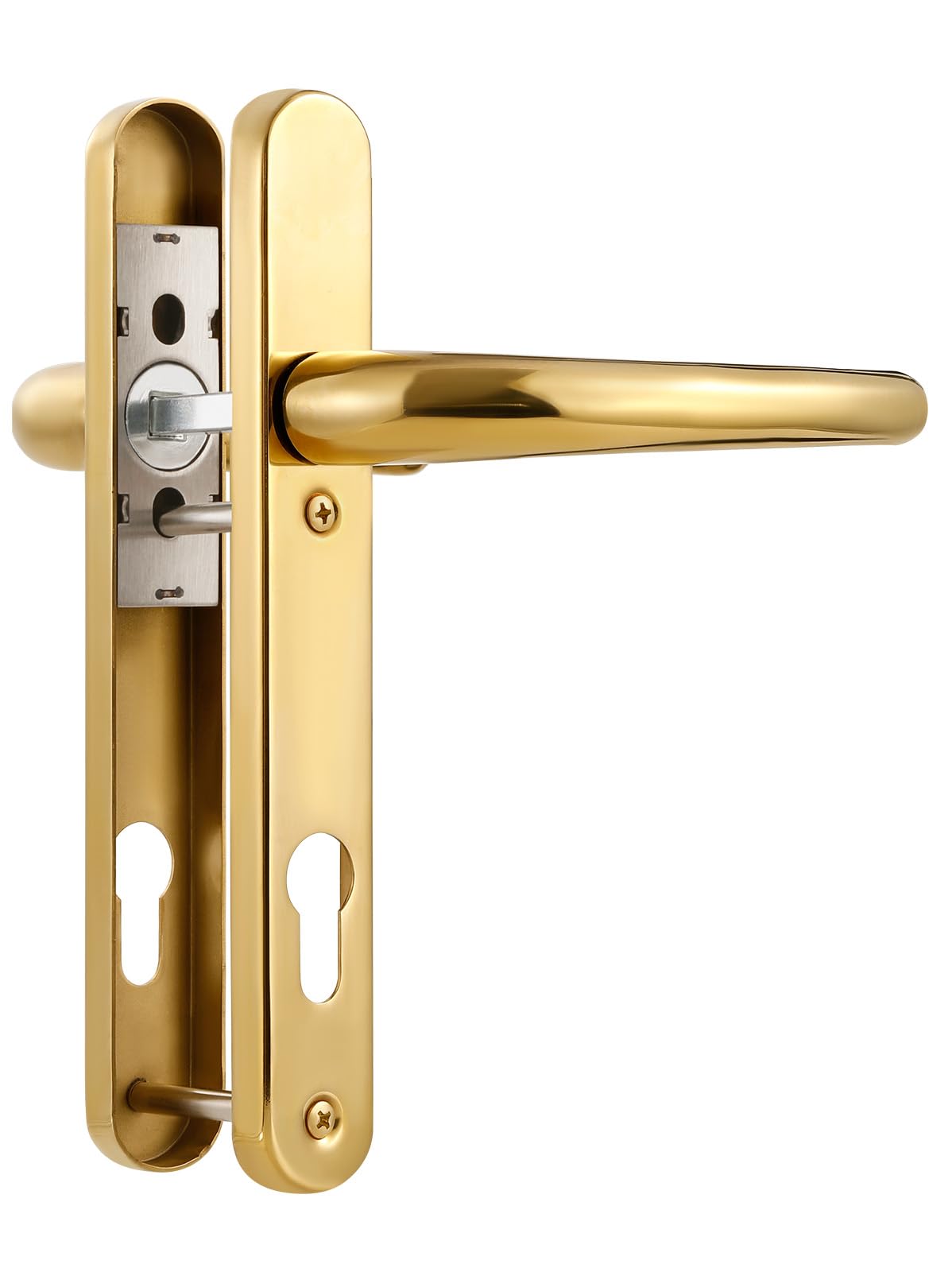 SORWDUERM Pvd Gold Door Handles Set 92mm PZ Centres 122mm Screw Hole Distance 220mm Backplate Length Replacement Door Lever for UPVC Composite Timber Door Stainless Steels