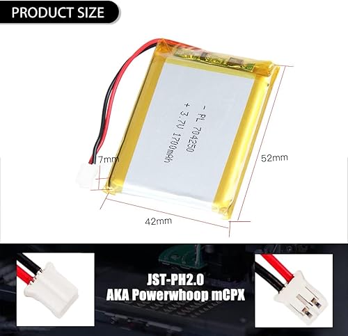 Vista 3 de 3.7V 1700mAh 704250 Lipo batería recargable de iones de polímero de litio con conector JST