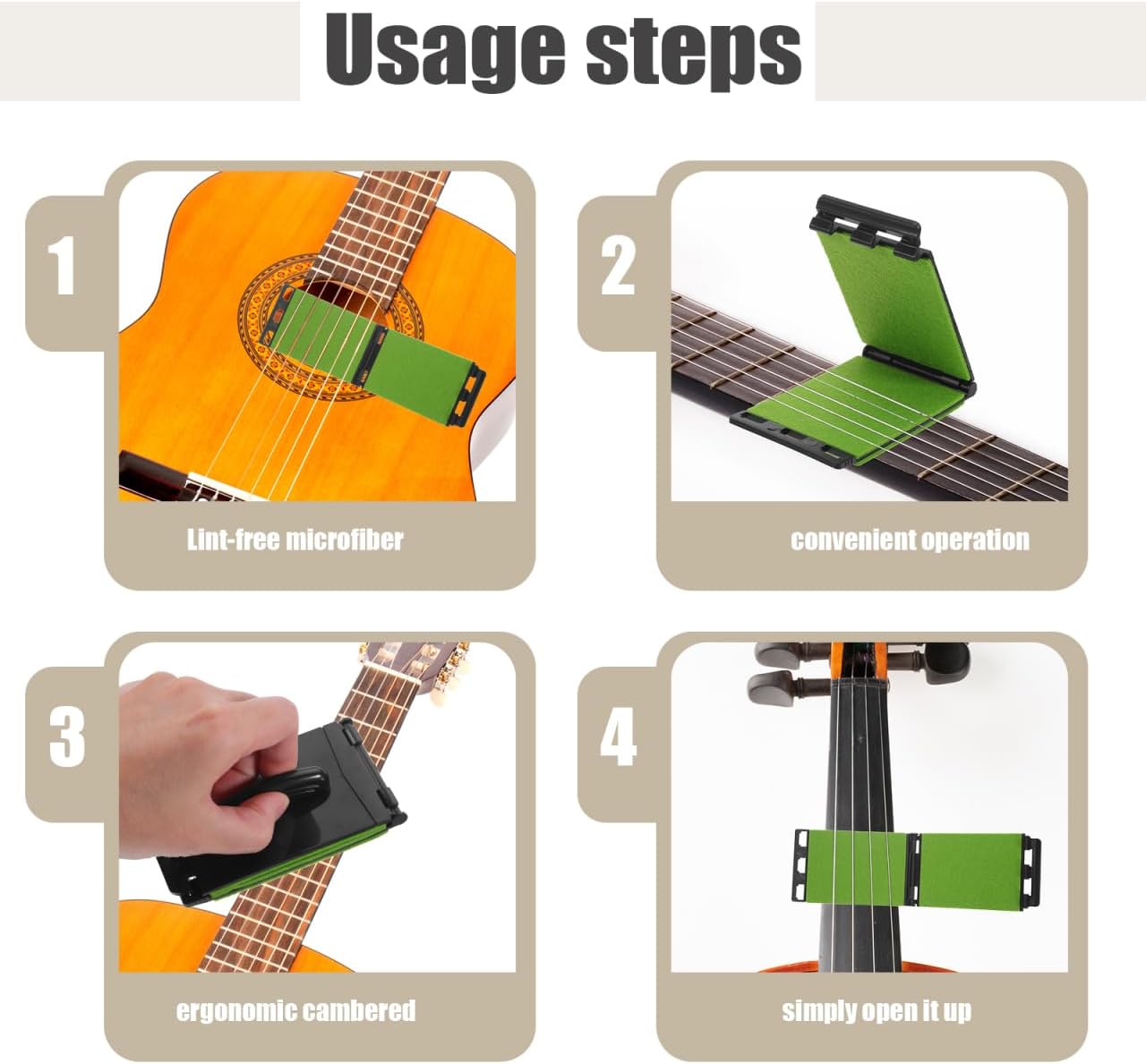 Guitar String Cleaner Tool Fretboard Scrubber with Ergonomic Handle Replaceable Microfiber Pads for Guitar Bass Ukulele Banjo Stringed Instruments