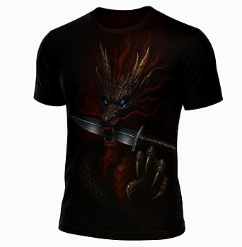 Blissboy Funny Dragon Graphic T-Shirt Novelty Short Sleeve Crewneck Shirt
