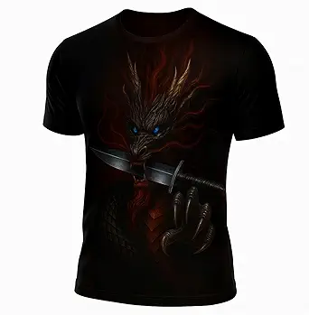 Blissboy Funny Dragon Graphic T-Shirt Novelty Short Sleeve Crewneck Shirt