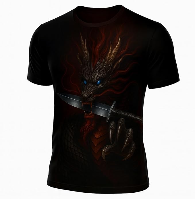 Blissboy Funny Dragon Graphic T-Shirt Novelty Short Sleeve Crewneck Shirt
