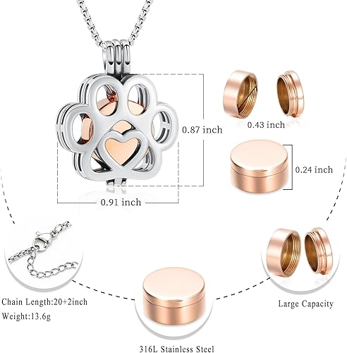 Miniatura 50 de Oinsi Joyería de Cremación de Mascotas Para Cenizas Para Perro/Gato con Forma de Pata de Acero Inoxidable Medallón Conmemorativo Collar de Urna Mini