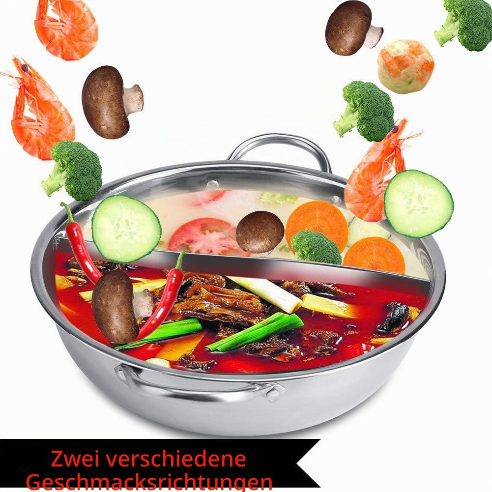 Hot Pot Kochtopf, Induktionskocher, mit Fondue, 27 cm/29 cm/31 cm, zwei heiße Aromen, Edelstahl, dick, nutzbar, 27 cm, Trennung aus Edelstahl, chinesische Töpfe