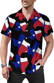 Texas Flag Map Mens Shirts Hawaiian Short Sleeved Cuban Collar Graphic Tees Tops