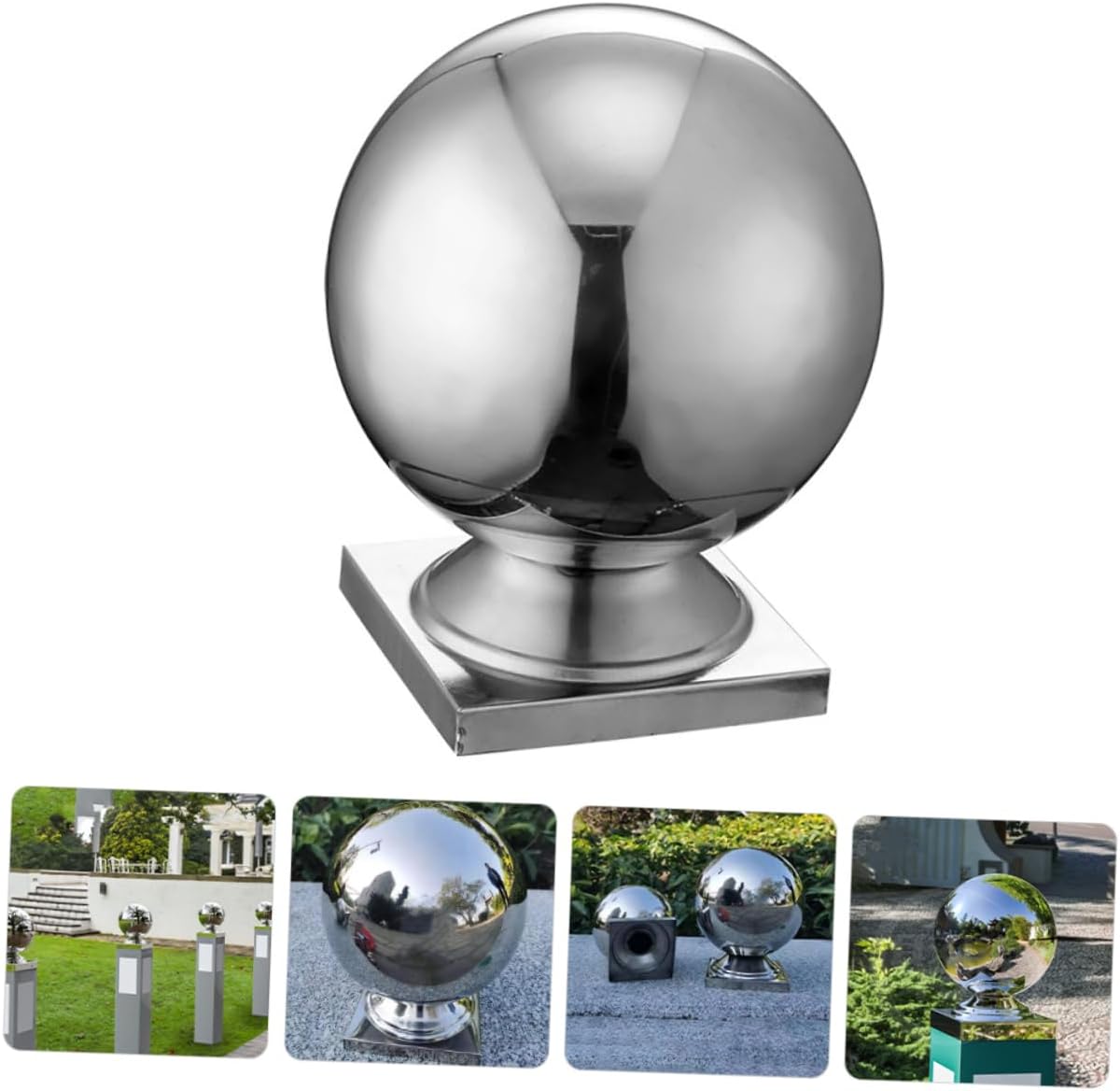 DULAI Stainless Steel Ball Decorate with Base Ball Globe Gazing Globe Square seat Garden Metal Ball Stainless Steel Hollow Ball Outdoor Reflective Ball Garden Gazing Ball, Silver