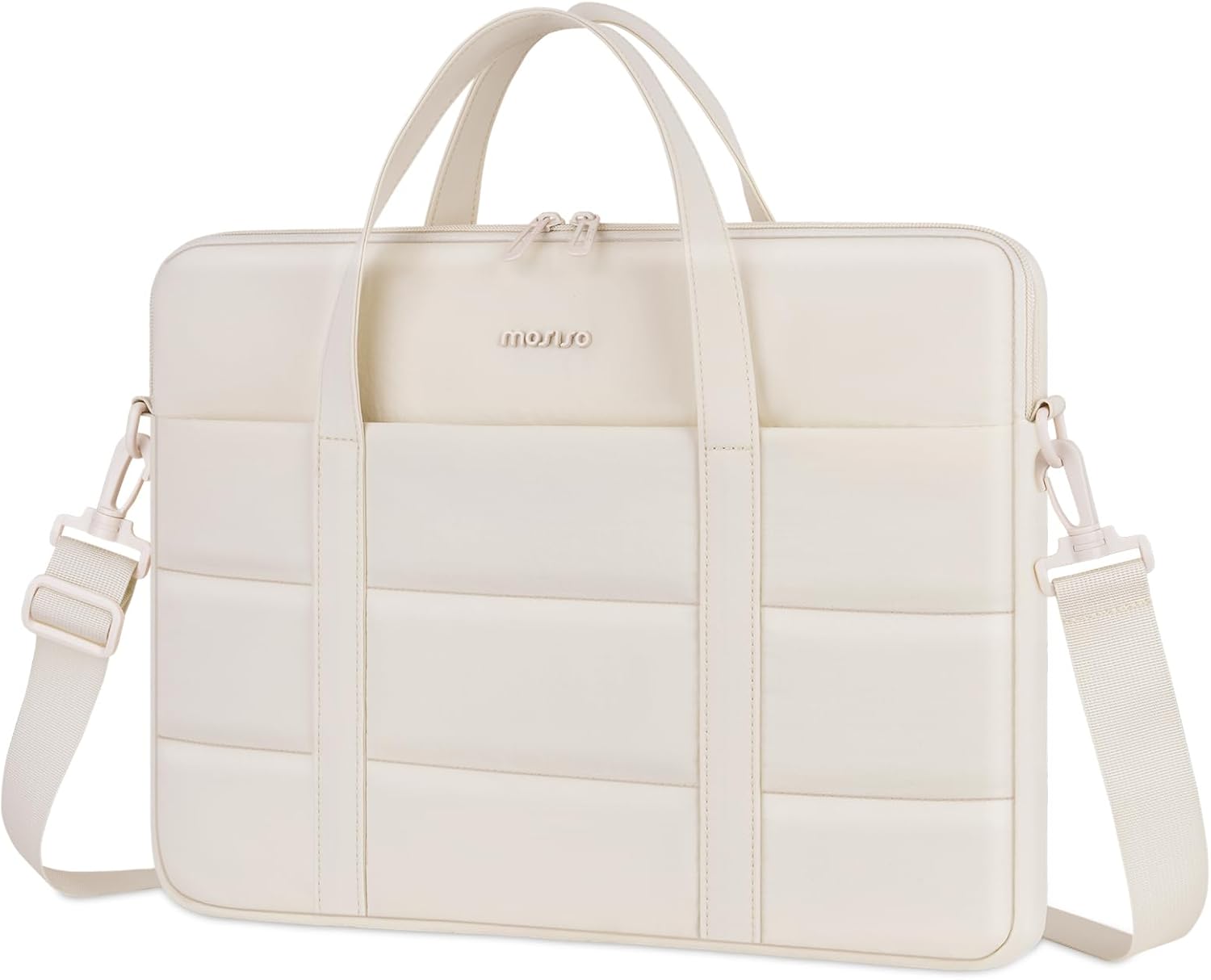 MOSISO 360 Protective Laptop Bag with Shoulder Strap 15.6 inch, 15-16 inch Computer Bags Compatible with MacBook Pro 16, HP Dell ASUS Acer Notebook, Quilted Puffy Laptop Shoulder Bag with Handle, Sand