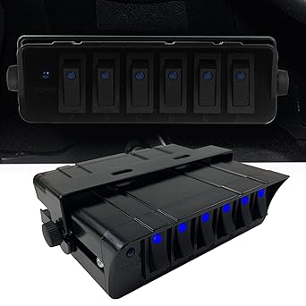 6 Gang Rocker Switch Box SPST On/Off Rocker Toggle Switch Panel 60Amp Max 12 AWG Wires 12V DC for Jeep Boat Truck Offroad RV SUV 12V-24V