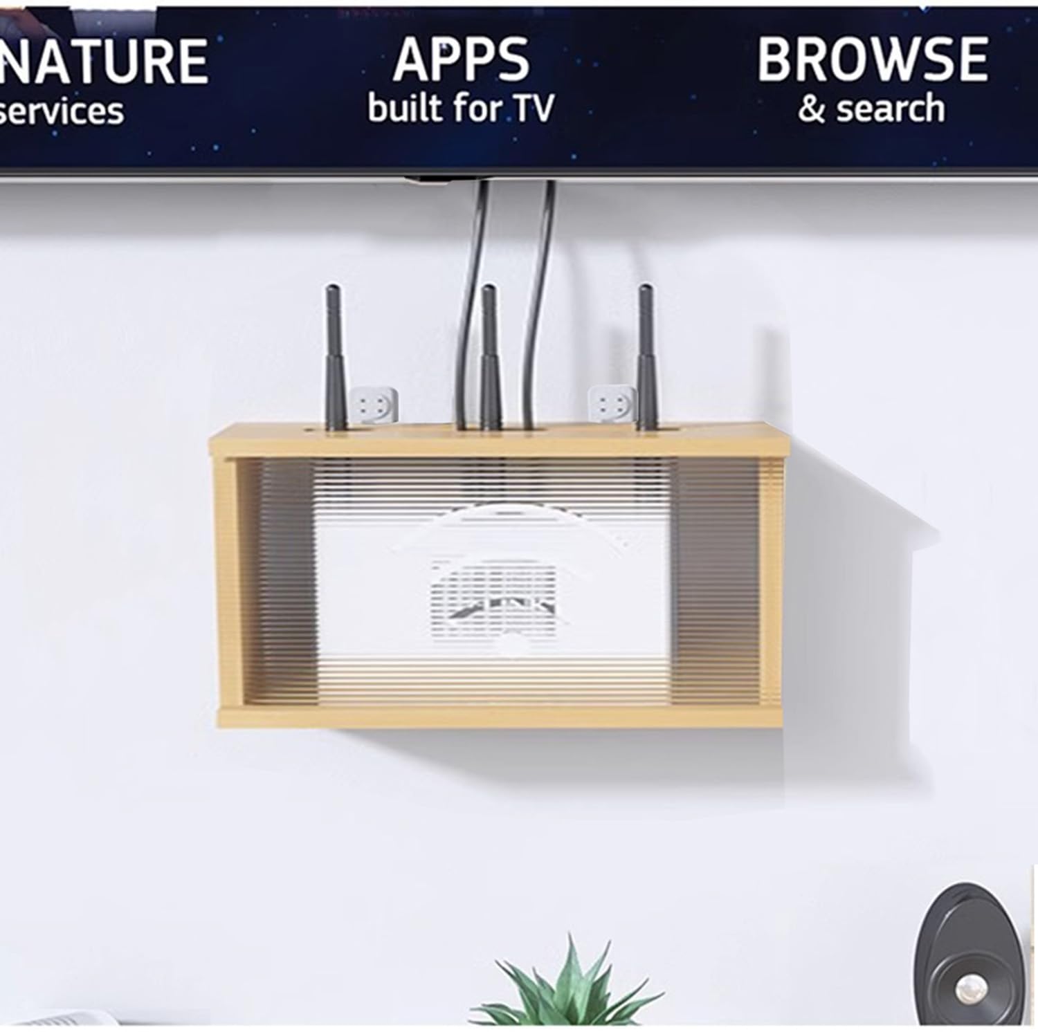 Półka do routera, pudełko do przechowywania routera Wi-Fi, organizer na kabel, organizer do routera, pudełko do przechowywania routera WiFi do ukrycia routera Wi-Fi i kabli (Legno)