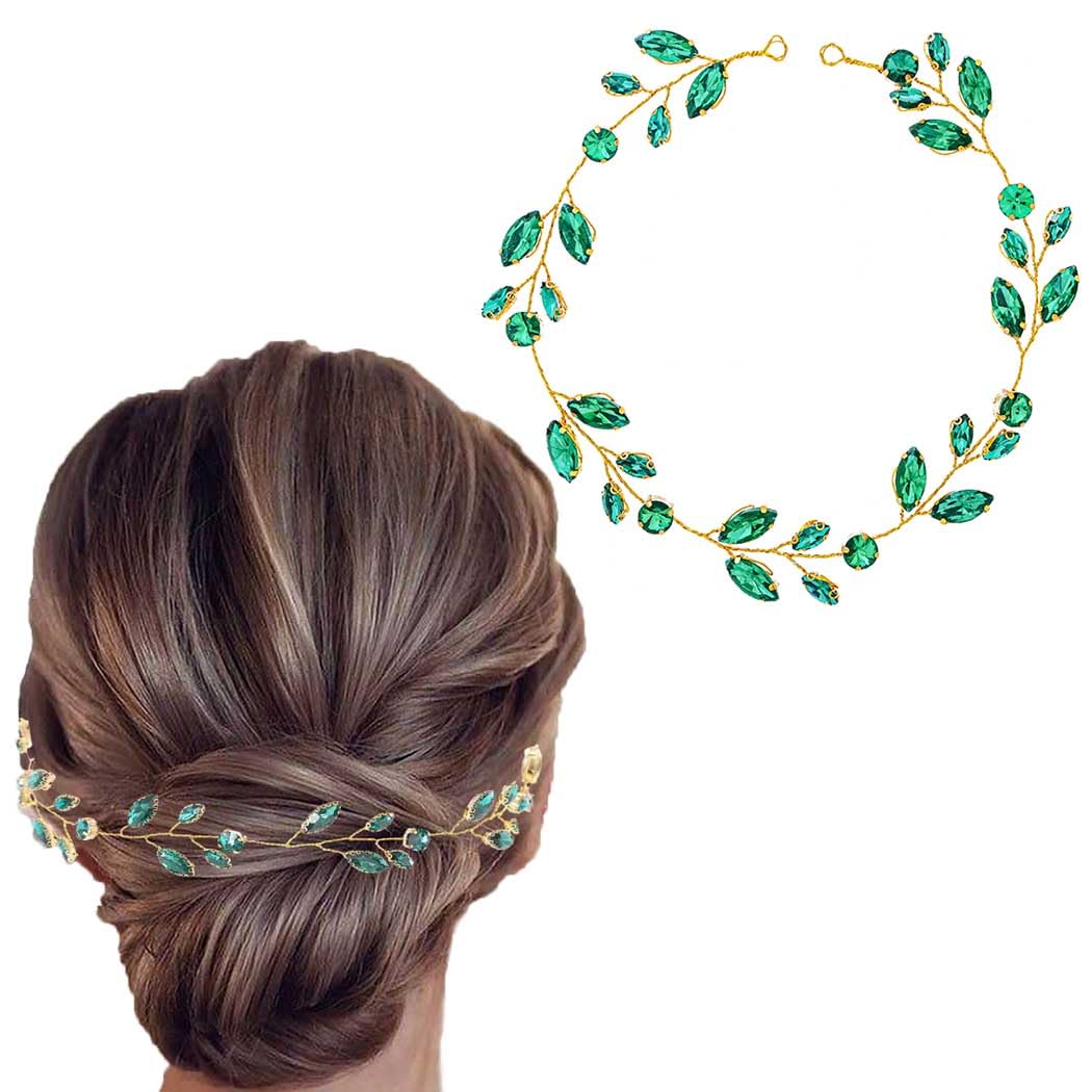 Flayem Diadema de cristal verde para novia, con diseño de hojas escasas, accesorio para el cabello para damas de honor y niñas de flores