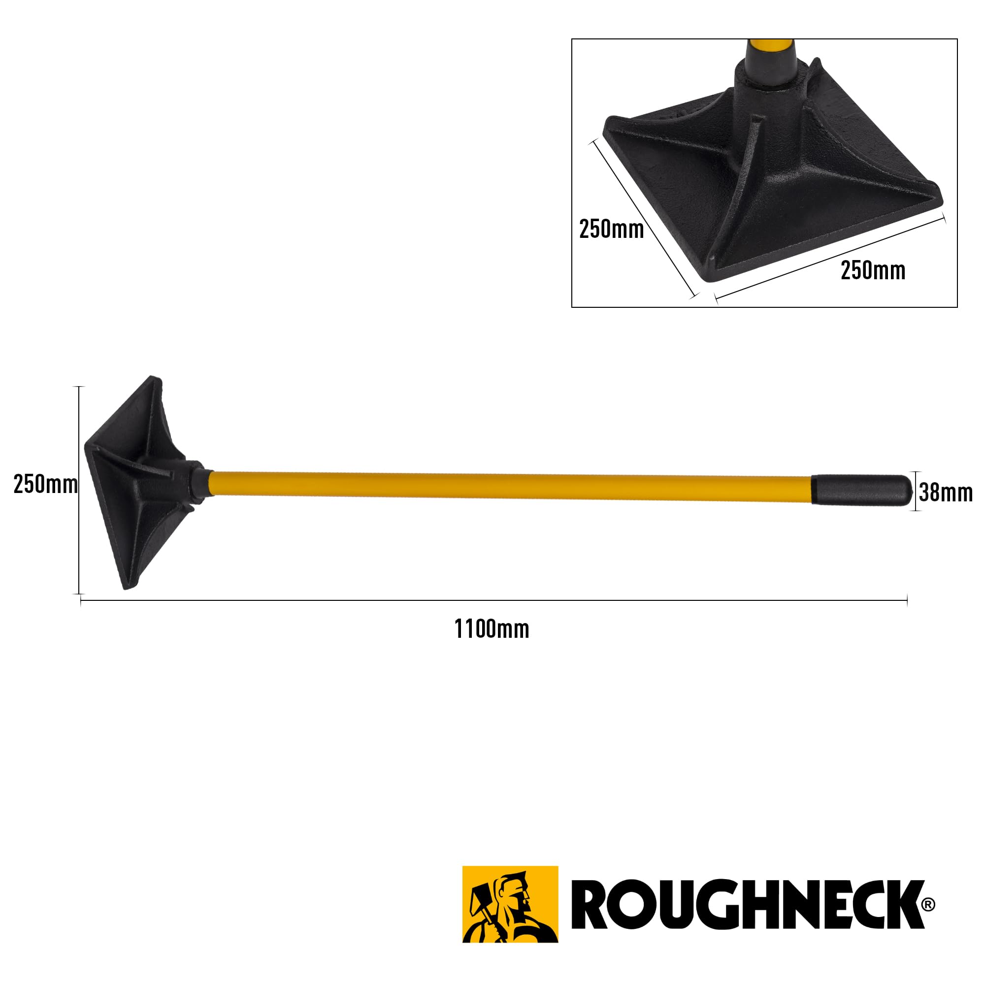 Ubijak budowlany Roughneck ROU64381, ubijak do asfaltu, żwiru, ziemi i piasku – kwadratowy, 250 x 250 mm / 10 x 10 cali