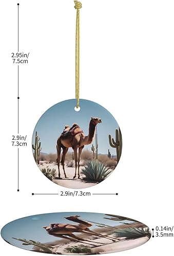 Miniatura 4 de Desert Cute Camel Round Ceramic Pendant with Hole and Gold Rope for Christmas and New Year Hanging Decoration at Home