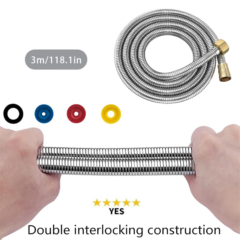 Tubo Doccia Antitorsione 2 Metri - Acciaio Inox, Raccordo Ottone, Alta Pressione, Argento - Foto 14