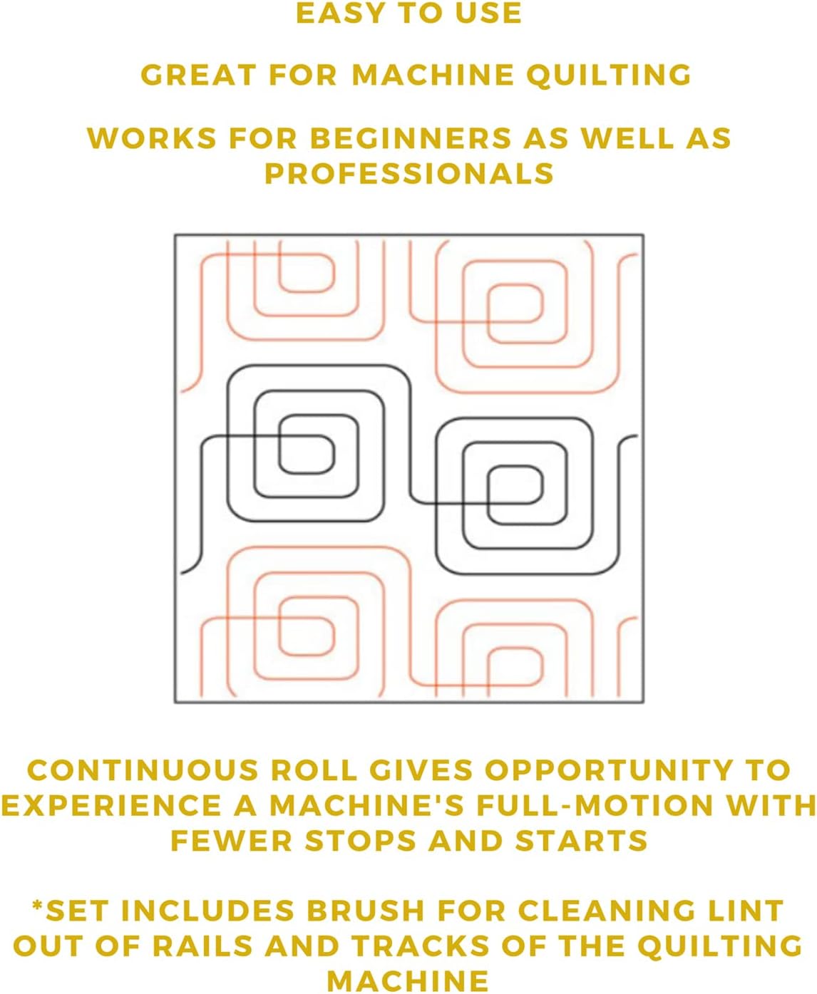 Quilting Pantographs Pattern Paper Roll - for Longarm Quilting Machines - Easy Spiral Squares Design Quilt Pantograph - Set Includes Long Arm Quilters Sewing Machine Rails and Tracks Cleaning Brush