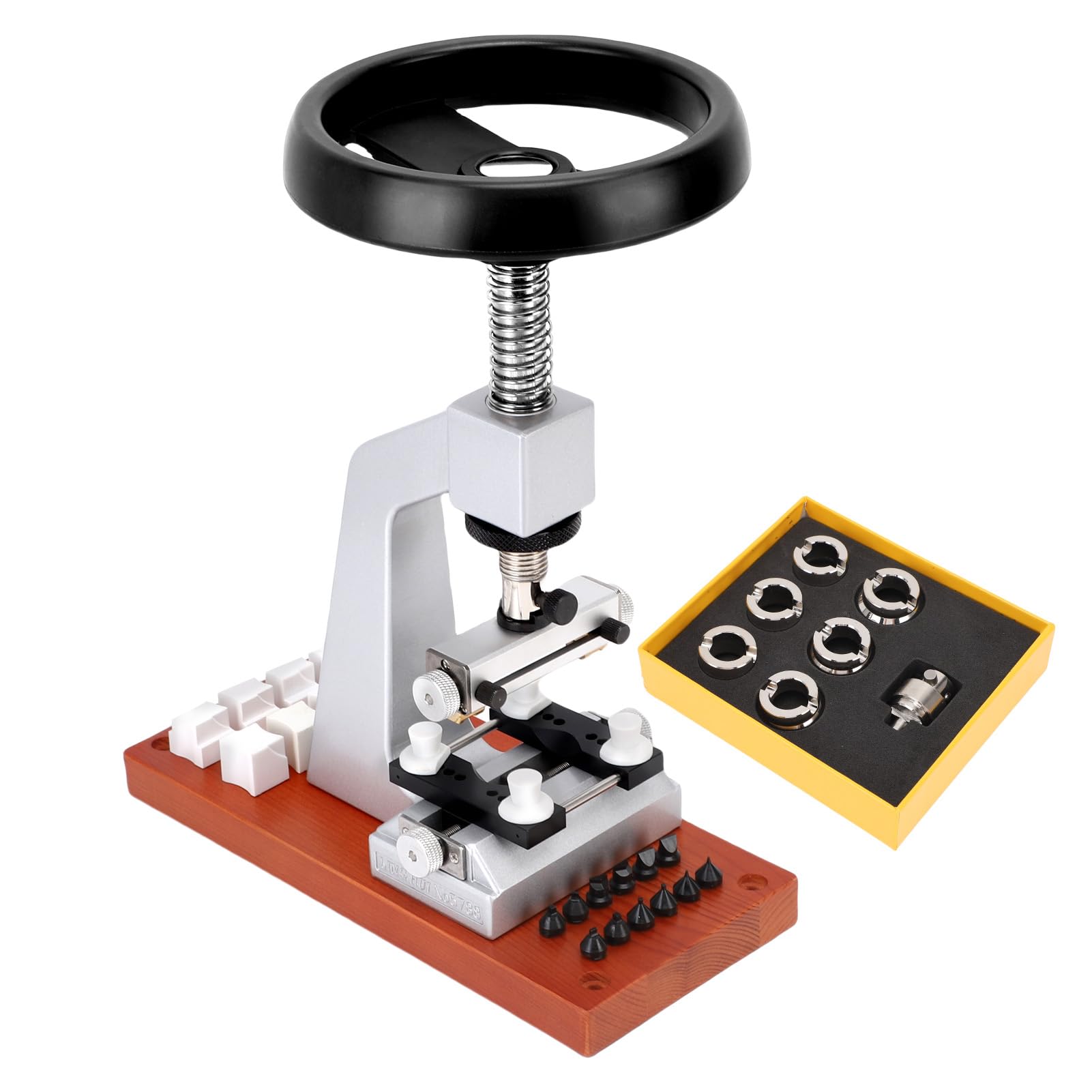 Professional Bench Watch Case Opener Tool 6 Dies Adjustable Holder - Watch Back Remover Kit for Watchmaking Repair