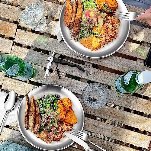 Camping Silverware Kit Cutlery Organizer Utensil Picnic Set Stainless Steel Plate Spoon Clip and Serrated Knife Wine Opener Fork Napkin Hiking - Camp Kitchen BBQ’s - Image 6