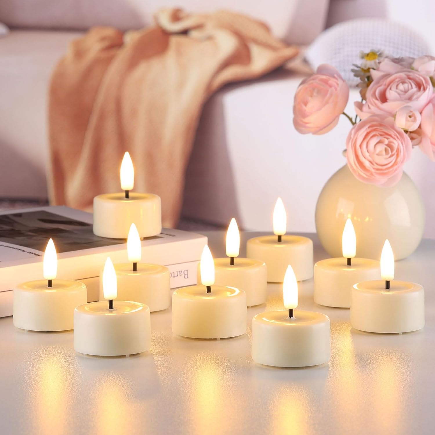 Bougie Led Lot de 6 ou 12 bougies LED scintillantes sans flamme, idéales for un anniversaire, mariage une fête(24-pcs,White Light)