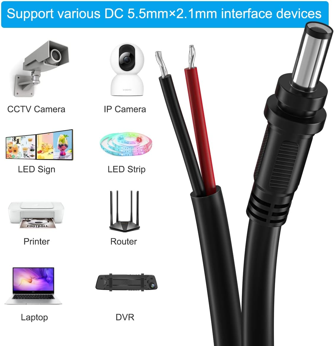 Cable De Alimentación Cc, Cable De Alimentación De 3 Pies Cc