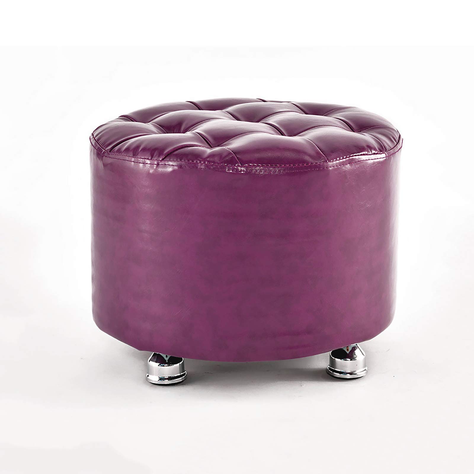 Ottoman rond en cuir PU violet 40x35cm avec 4 pieds en bois pour coiffeuse