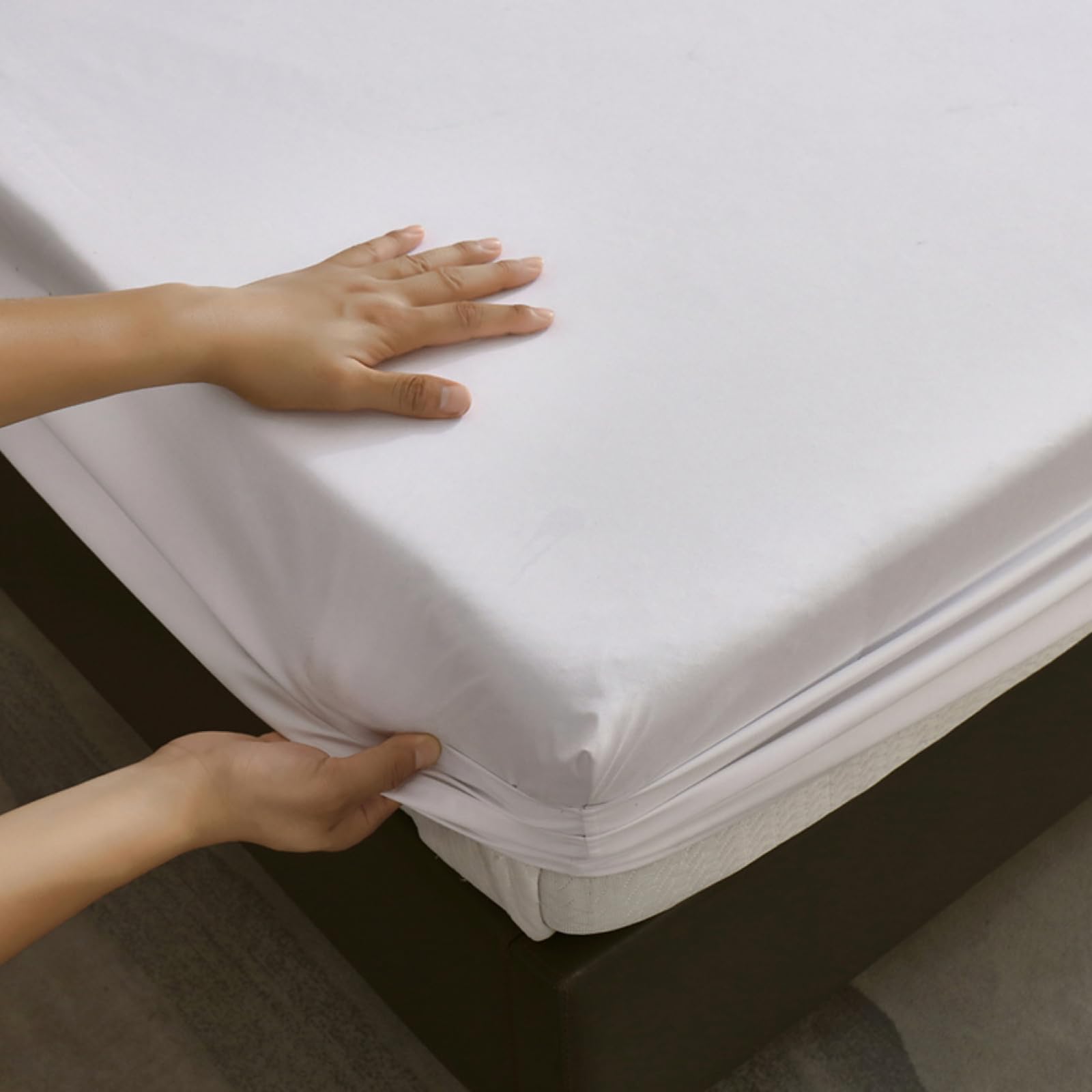 Zestaw bardzo głębokich prześcieradeł 150 x 200 cm + 10 cm z elastyczną taśmą, wodoodporny ochraniacz na materac i poszewka na poduszkę, idealne do łóżek kontynentalnych i wodnych, najwyższy komfort