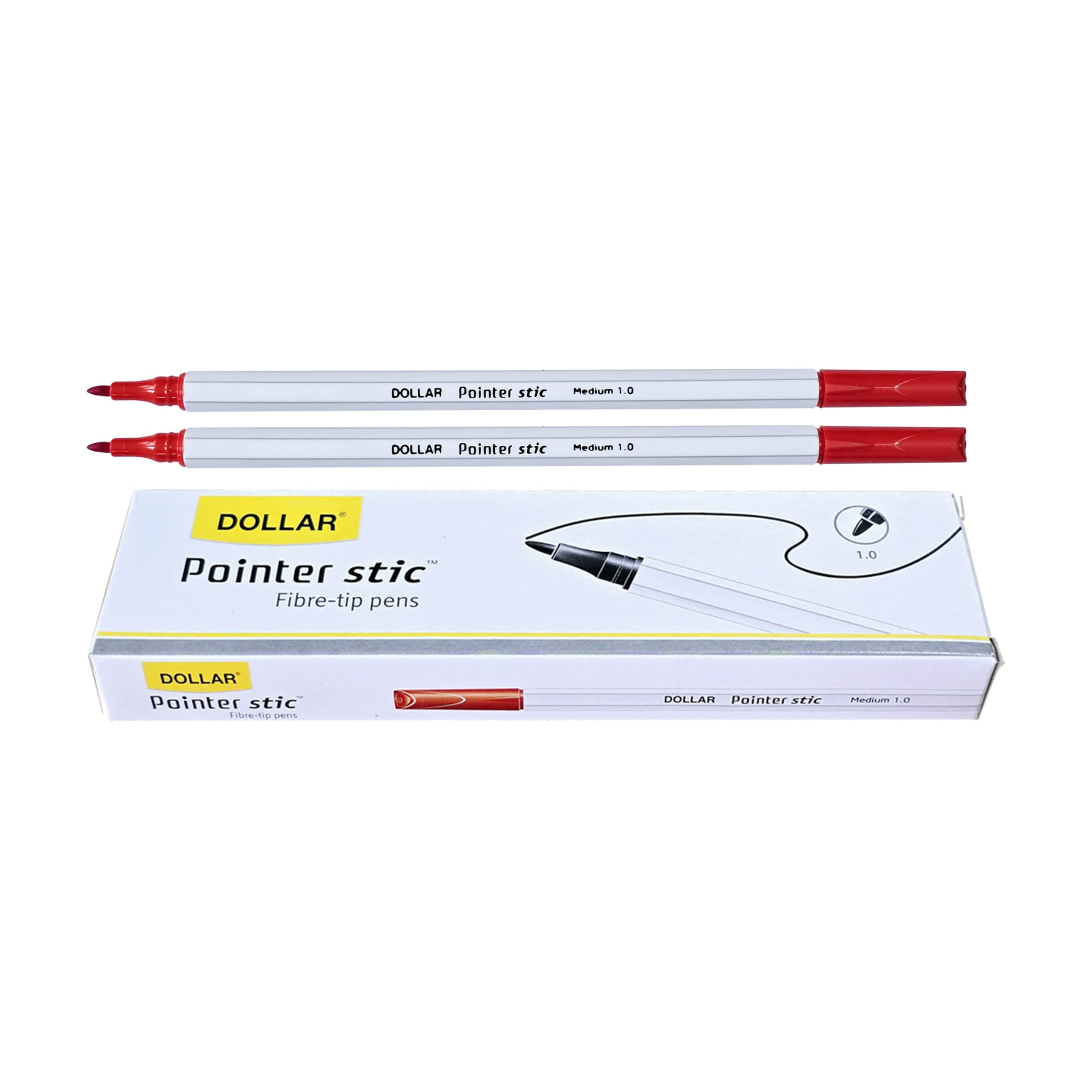DOLLAR PS10 Felt Tip Pens, Medium Point (1.0 mm), RED, Pack of 20, Writing Pens, For Drawing Sketching Colouring Marking Writing, School Office Home Use
