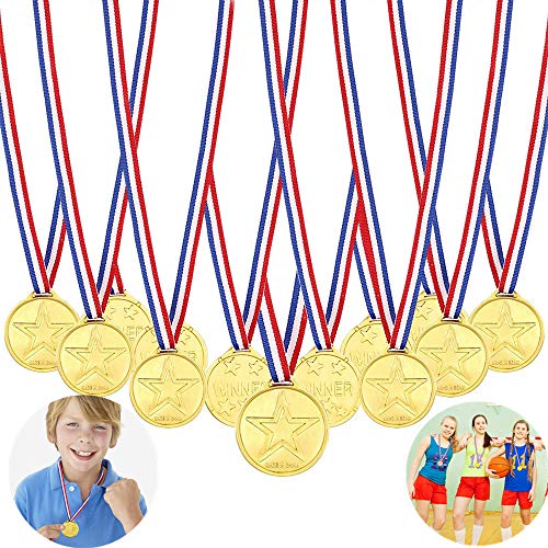 Yongbest Medallas Niños,25 Piezas Medallas de Oro Plásticas Premio Medallas con Lanyard para Fiesta,Competición,Día del Deporte,Juguetes de Juego de Fiesta