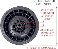 Vista 4 de Kit de rueda, ruedas de plástico negro de 7 pulgadas para eje de eje de 3/8 pulgadas, banda de rodadura de goma de diamante, incluye tapas de eje