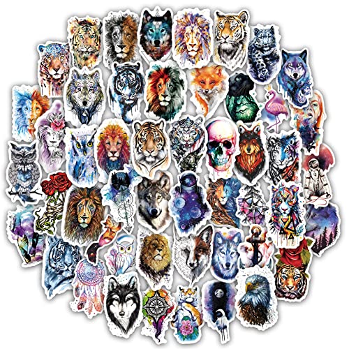 Bilizar 51 Pcs Aesthetic Animals Waterproof Vinyl Stickers For Water Bottle, Car, Phone, Tumbler, Computer, Luggage, Skateboard, Laptop Decals, Lion Tiger Wolf Hydro Flask Stickers Bulk Pack For Adults Teens Boys Girls Diy Decoration #TOP16