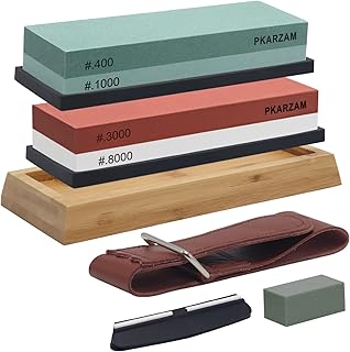 Whetstone Knife Sharpener Kit Wet Stones for Sharpening Knives with 400/1000 & 3000/8000 Grit Stone, Flattening Stone, Leather Strop and Angle Guide, perfect for Chisel, Axe or Japanese Katana