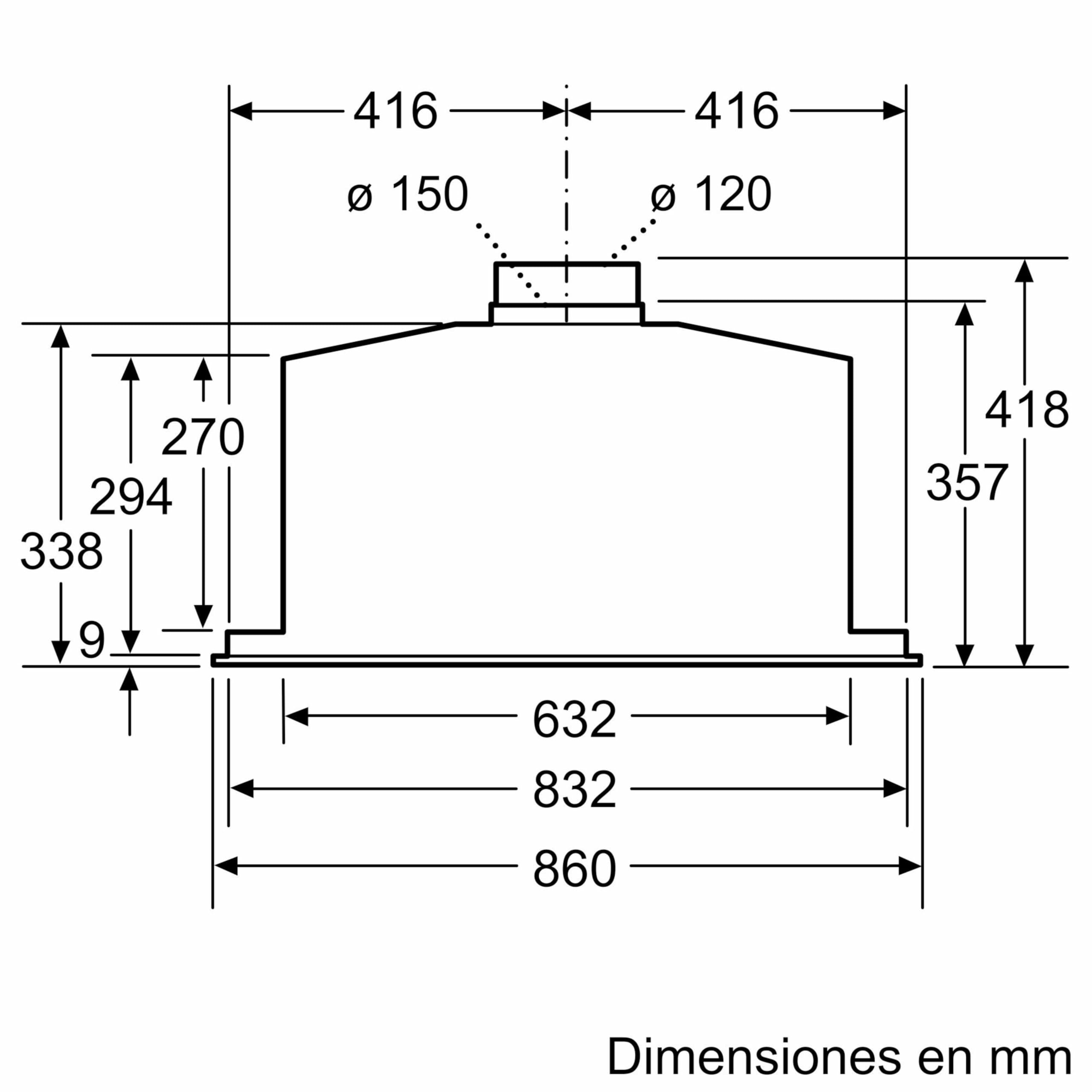 Bosch DHL885C - Serie 6 Módulo de integración 86 cm, 730m3/h, LEDs acero inoxidable, silenciosa