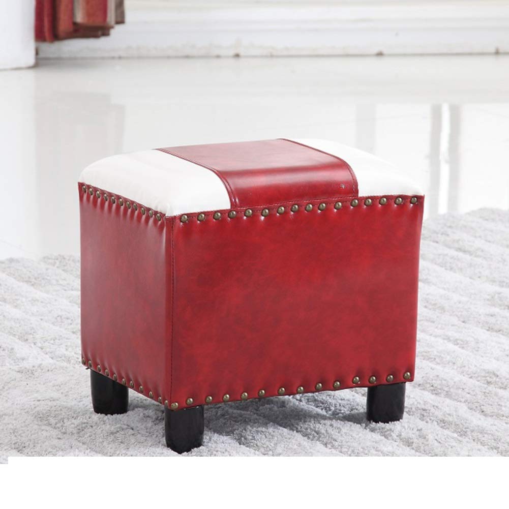 Tabouret rond bicolore rouge et blanc repose-pieds de salon taille L 40x32x40 cm