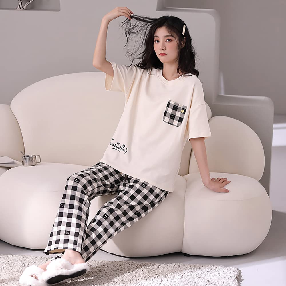 Ensemble de pyjama deux pièces pour femme - Pyjama assorti à manches courtes et bas à jambes larges avec poches