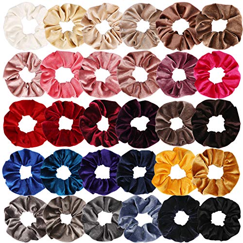 Jaciya 30 Pack Velvet Scrunchies for Hair Elastic Hair Ties Velvet Scrunchy Hair Scrunchies Bobbles Hair Bands Hair Ties Ponytail Holder, 30 Colors
